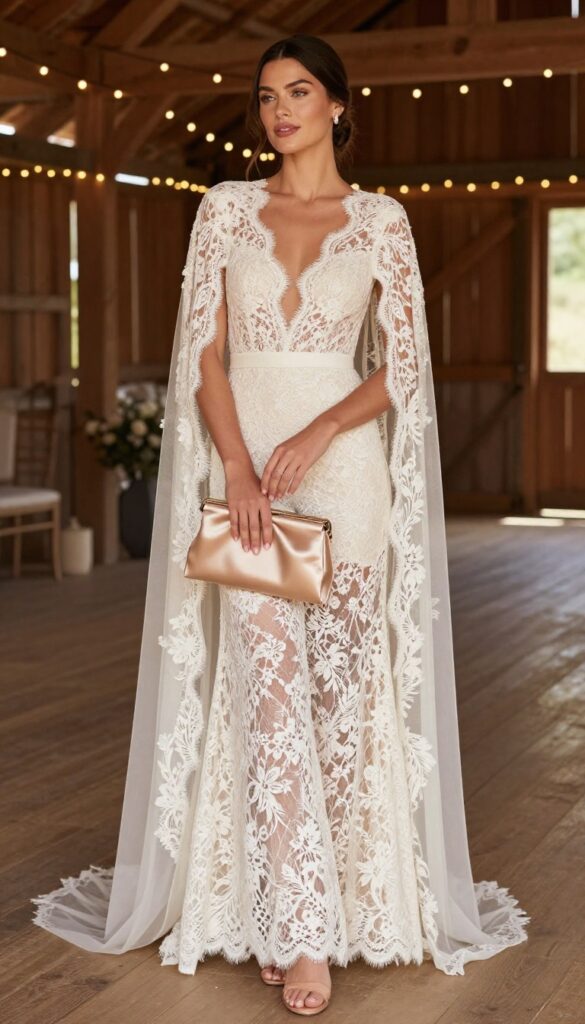 8. Dutch Lace Jumpsuit with Cape Sleeves