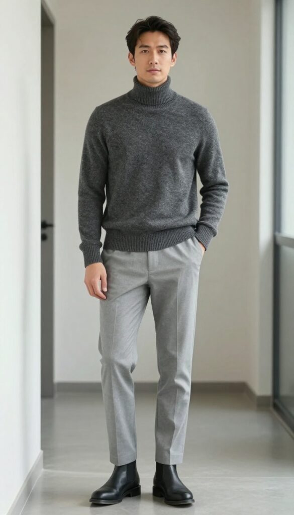 4. The Textured Knit and Wool Trousers Look