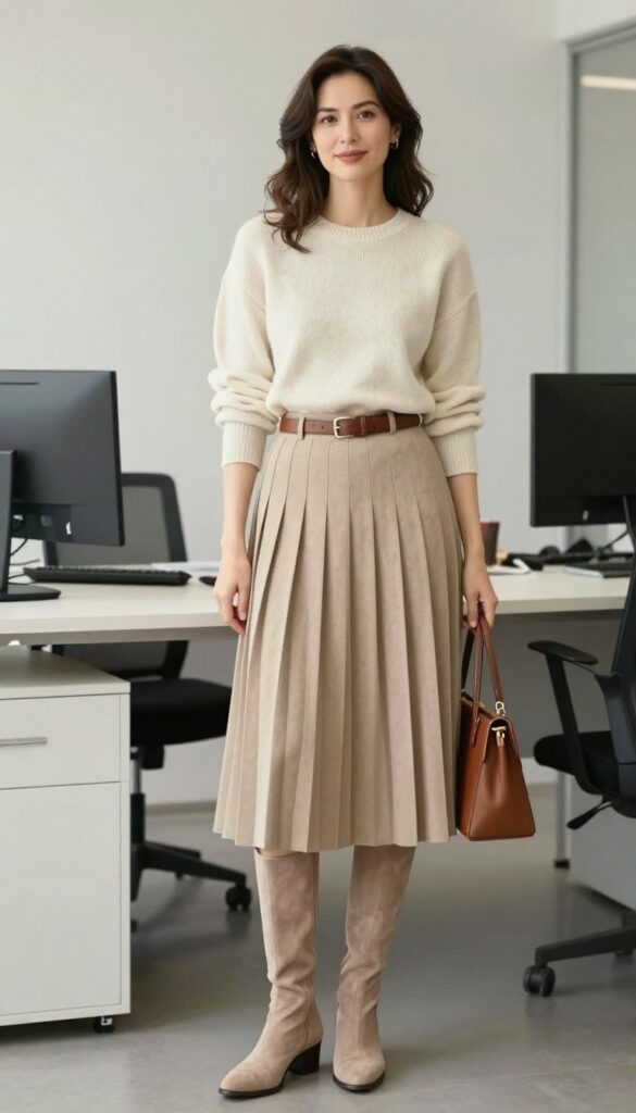 5. Knit Sweater with Pleated Midi Skirt