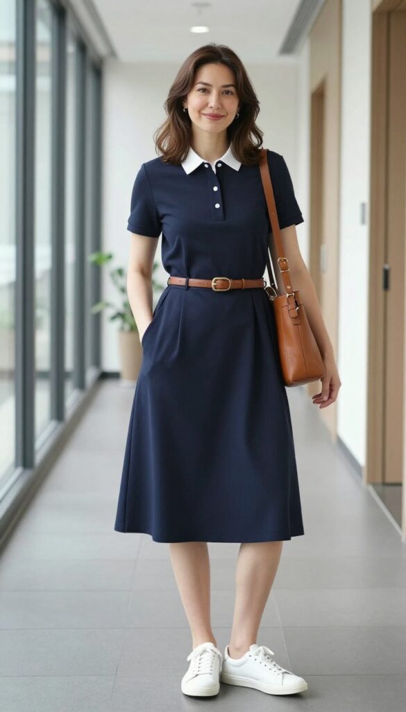 5. Polo Dress with a Belt and Sneakers