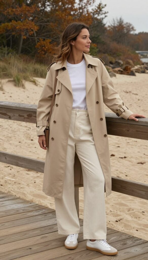 6. Trench Coat and Wide-Leg Trousers