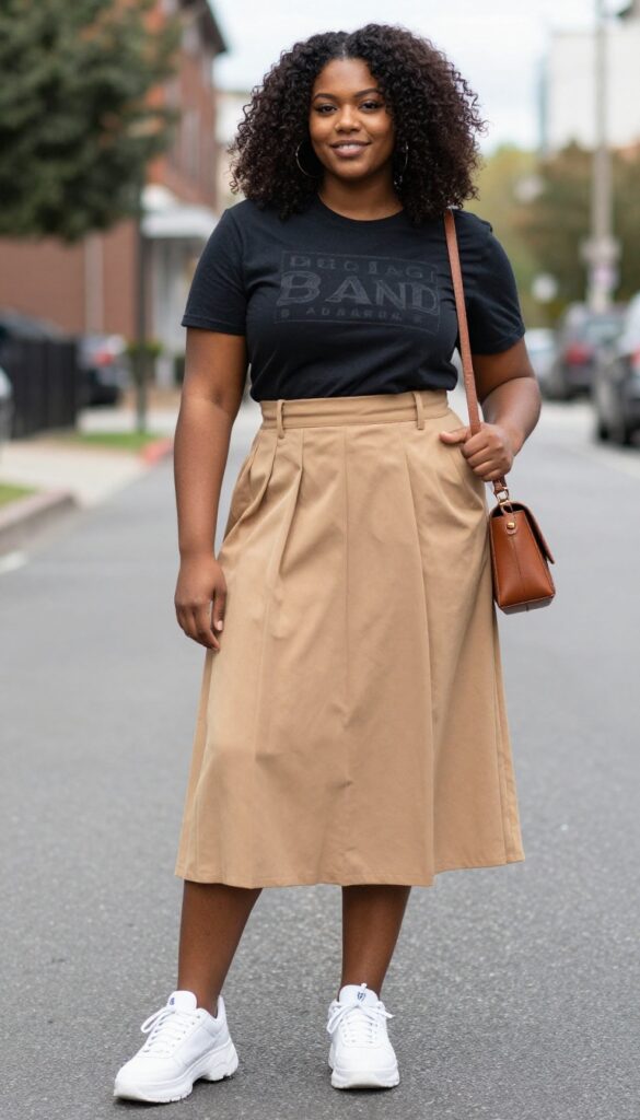 10. Graphic Tee + Pleated Midi Skirt