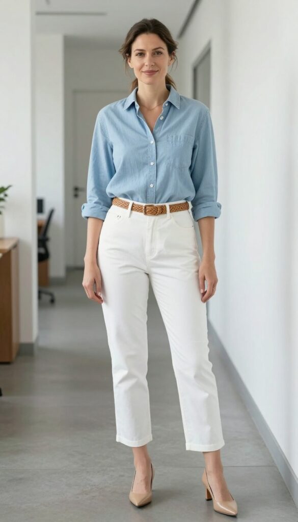 14. Chambray Shirt with White Trousers