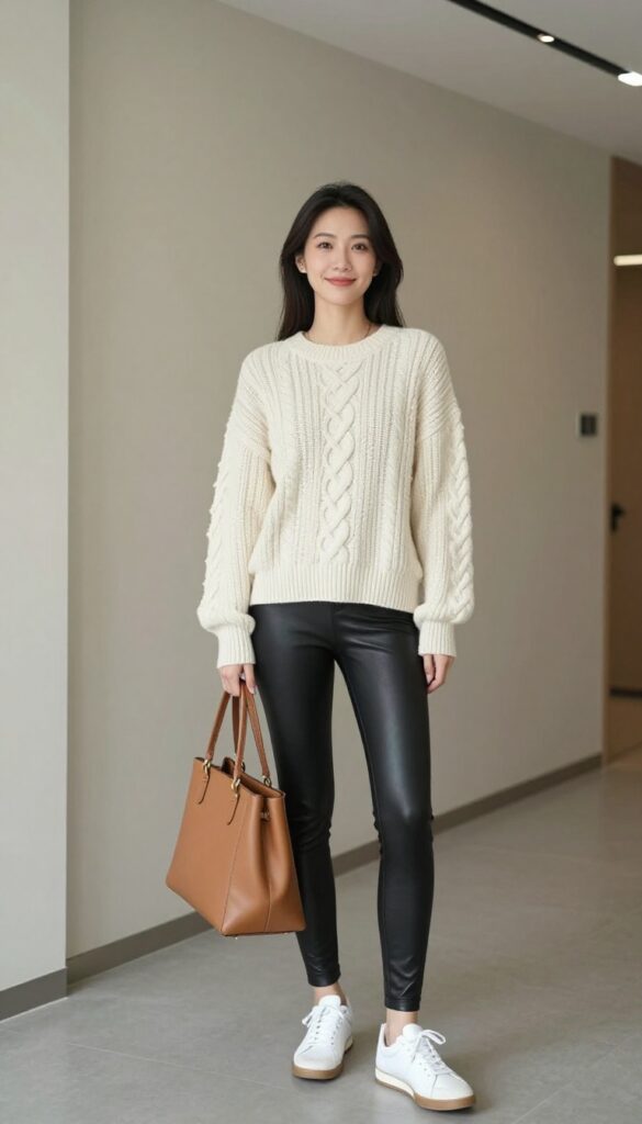 15. Leather Leggings with an Oversized Sweater