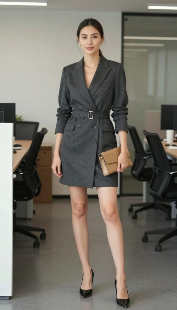 5. Blazer Dress + Pointed Pumps + Clutch