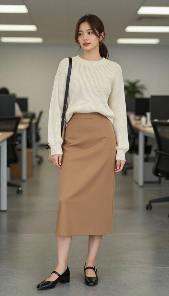 6. Midi Skirt + Cropped Sweater + Mary Janes