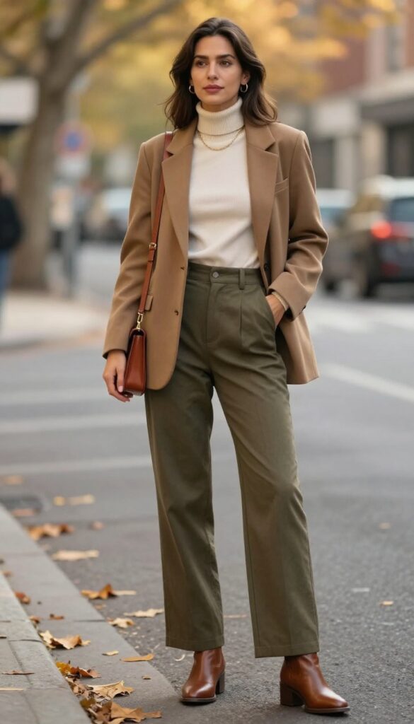 3. Turtleneck + Wide-Leg Trousers + Blazer