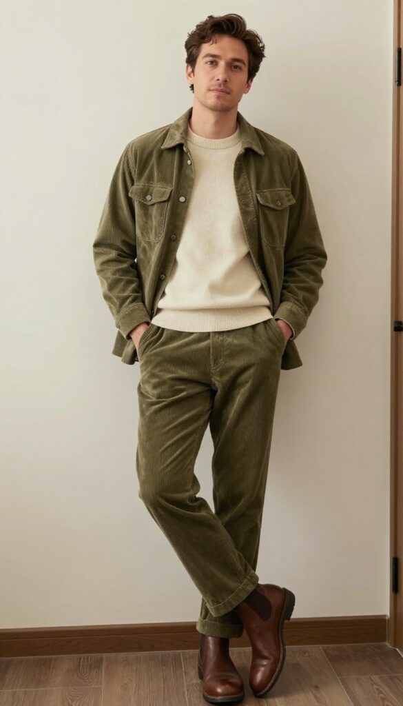 8. The Corduroy Pants with a Crewneck Sweater