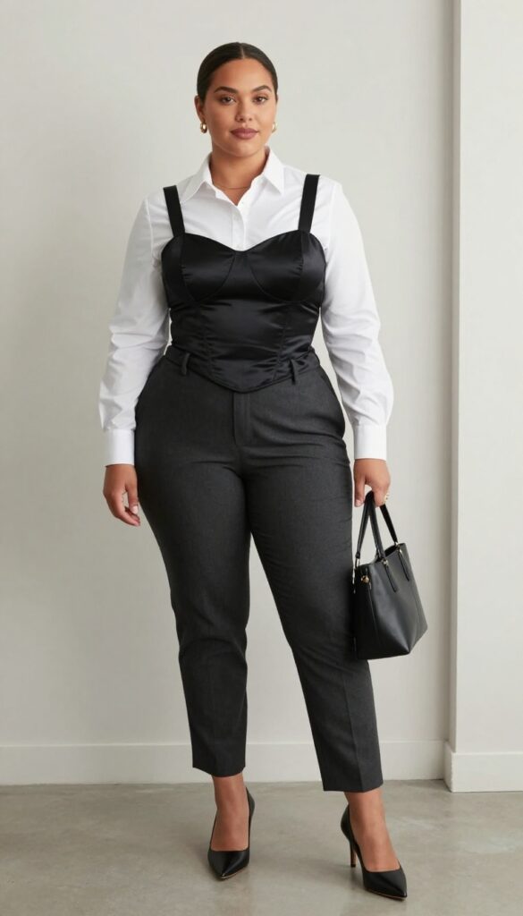 15. Corset Over a Button-Down Shirt