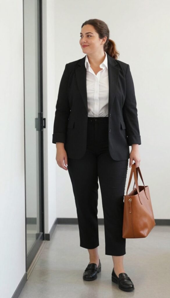2. Midi A-Line Skirt + Button-Down + Lug-Sole Loafers
