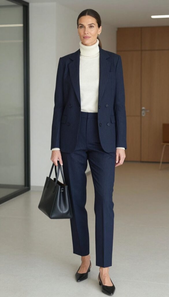 11. The Pinstripe Suit with a Turtleneck