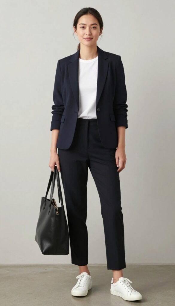 1. Tailored Trousers + White Sneakers + Blazer