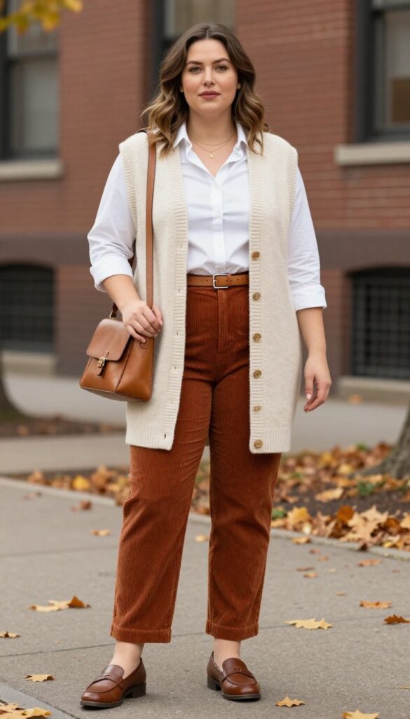 12. Knit Vest over a Button-Down and Corduroy Pants