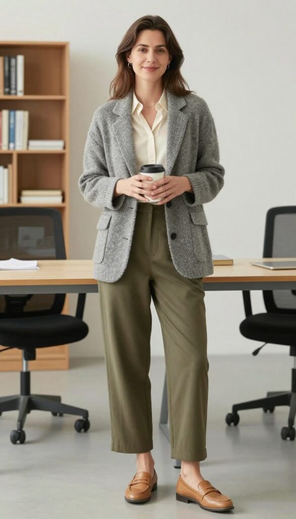 5. Knit Blazer + Silk Shell + Cropped Pants