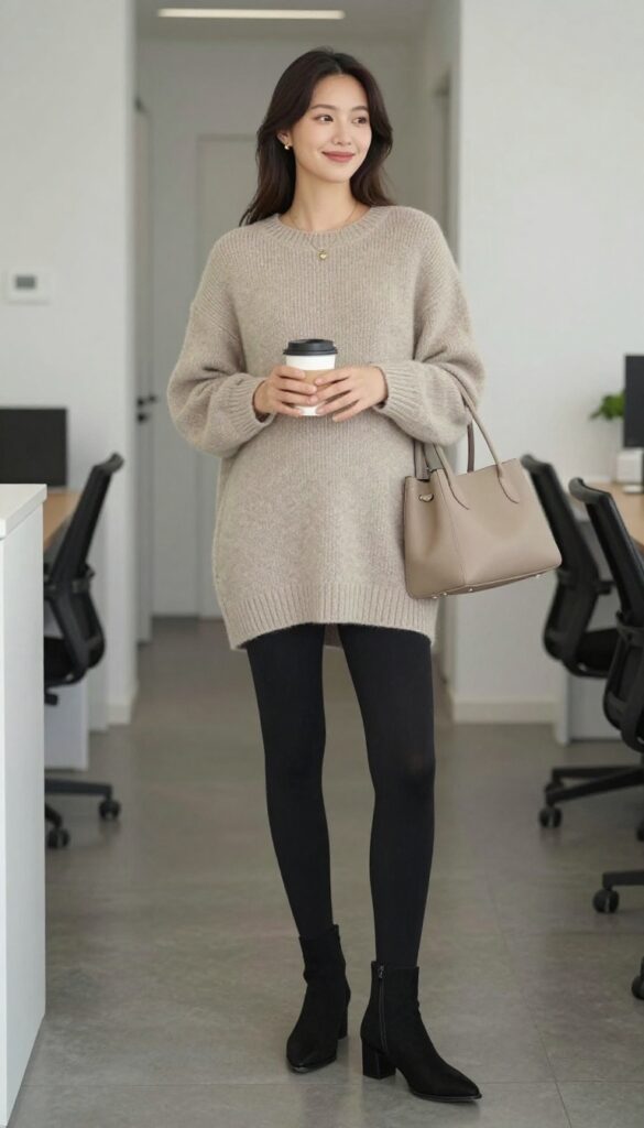 8. Tunic Sweater with Tights and Ankle Boots