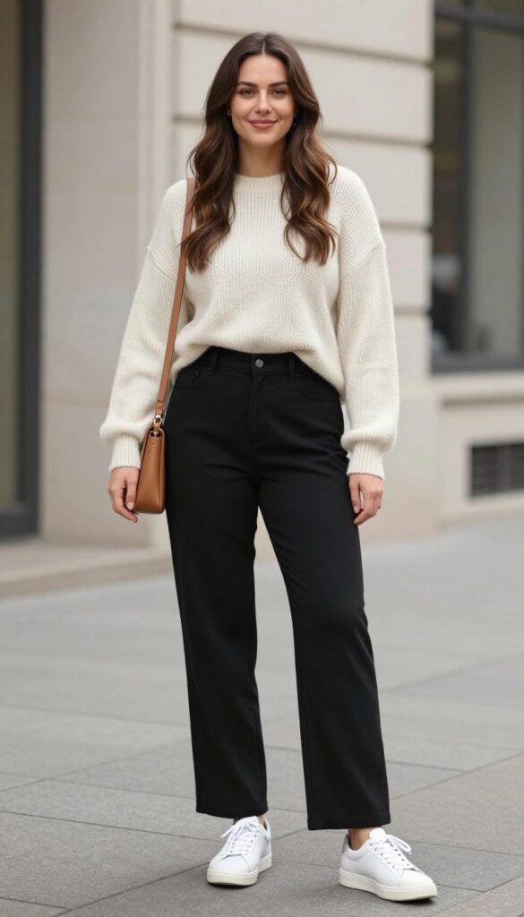 1. Cozy Knit Sweater with Wide-Leg Trousers
