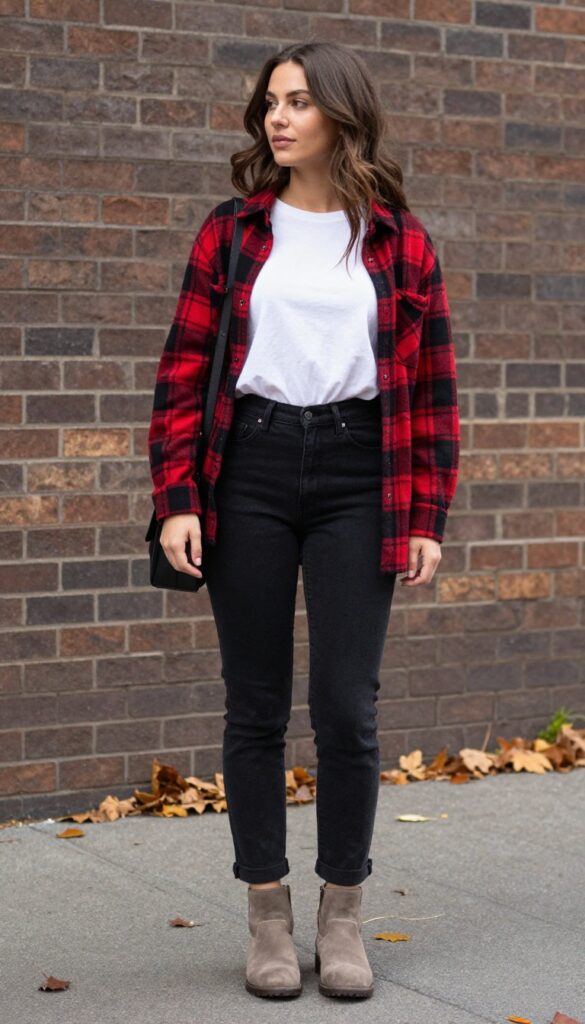 3. Flannel Tied Around Waist with Black Jeans and Ankle Boots