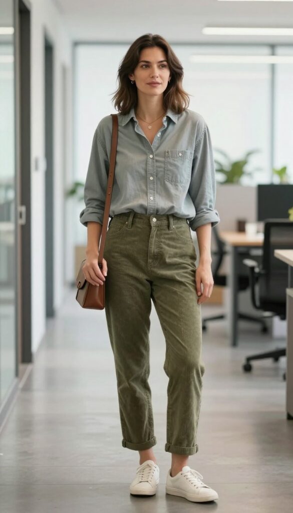 10. Chambray Shirt + Corduroy Pants + Sneakers