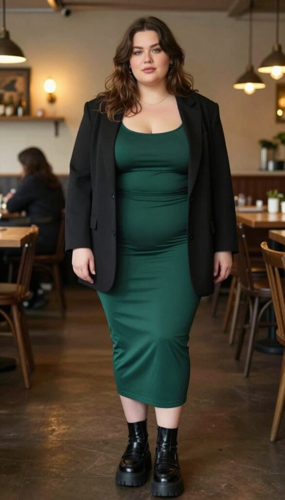 8. Boyfriend Blazer Over a Slip Dress with Chunky Loafers