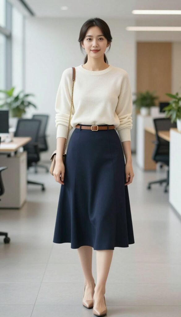 7. Midi Skirt with a Tucked-In Sweater
