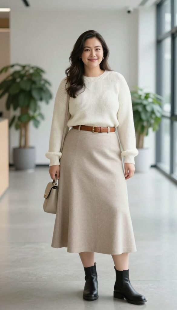 5. A-Line Skirt with a Cozy Sweater