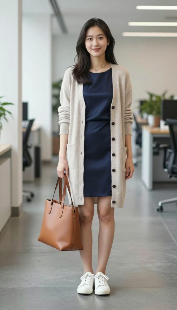 5. Cardigan + Slip Dress + Sneakers