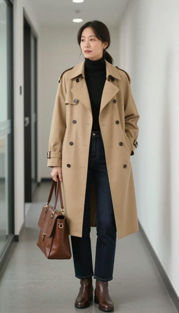 6. Trench Coat and Dark Denim