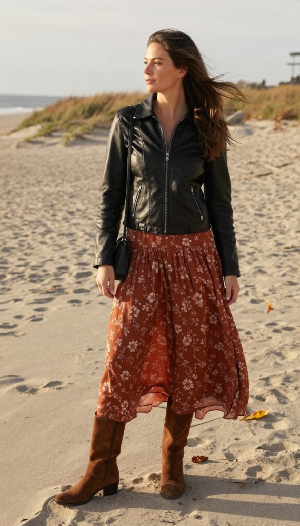 10. Leather Jacket and Flowy Maxi Skirt