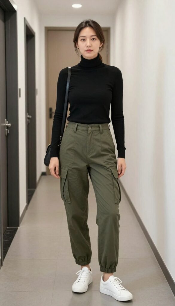 10. Cargo Pants + Fitted Top + Minimalist Sneakers