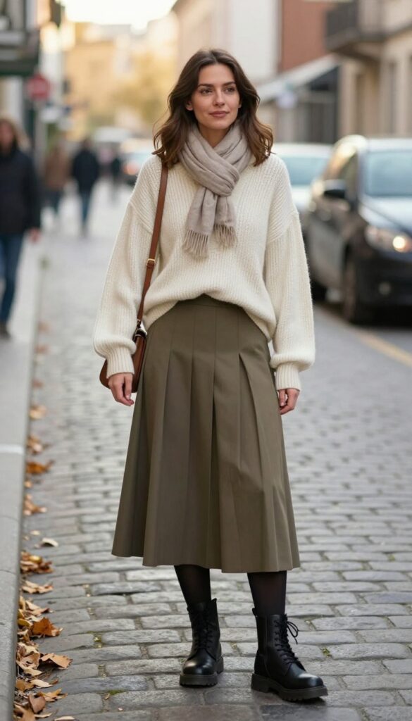 2. Chunky Knit Sweater with Midi Skirt