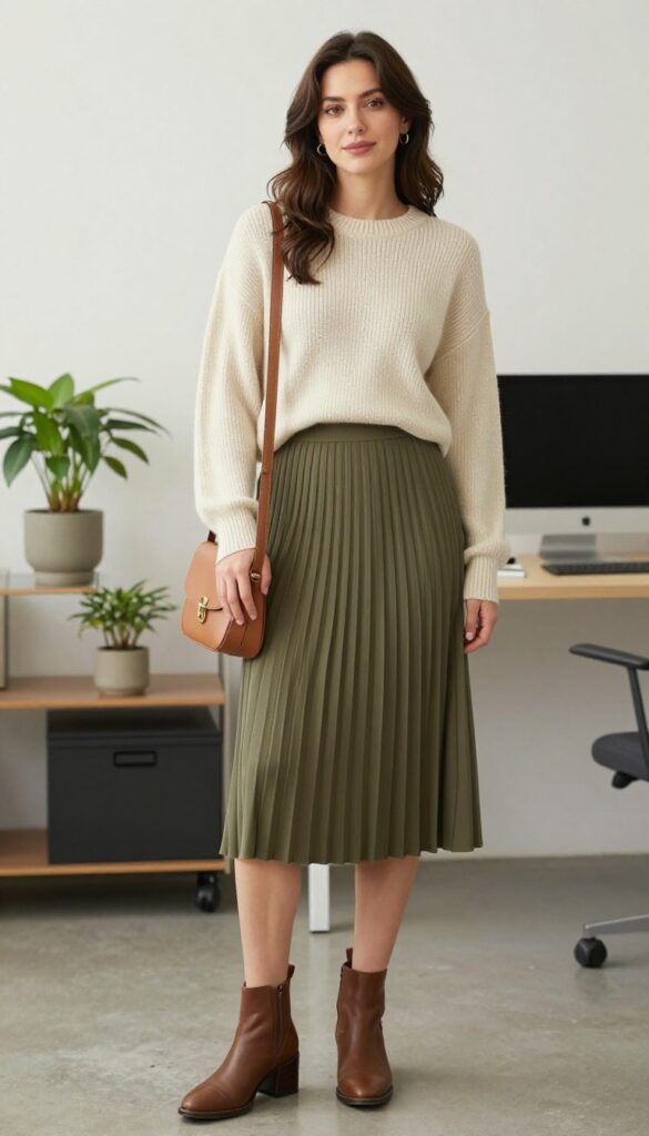 4. The Knit Top + Pleated Skirt