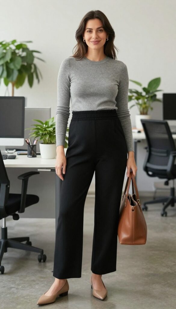 6. Wide-Leg Trousers + Fitted Knit Top