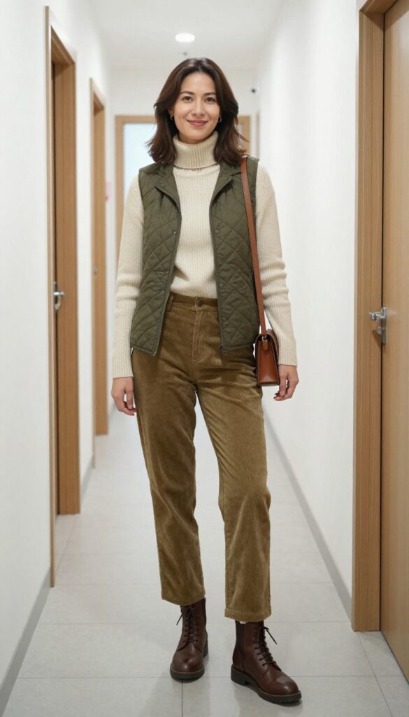 12. The Quilted Vest and Corduroy Pants