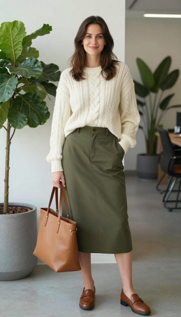 2. A-Line Skirt with a Cozy Knit Sweater