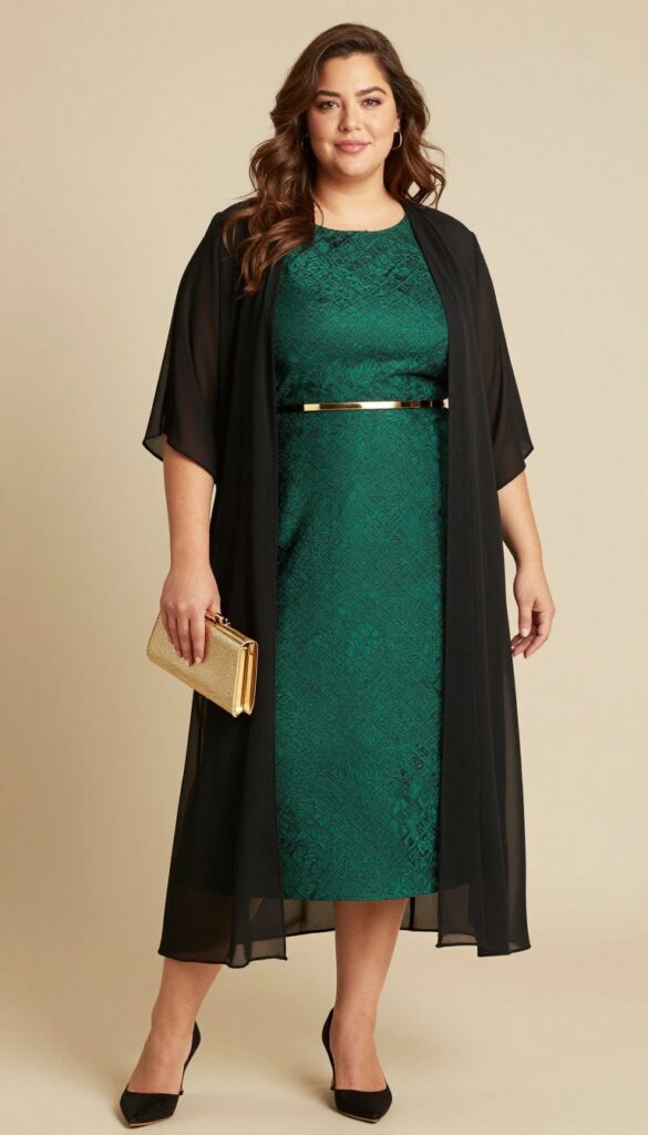 8. A-Line Dress with a Metallic Belt and Duster