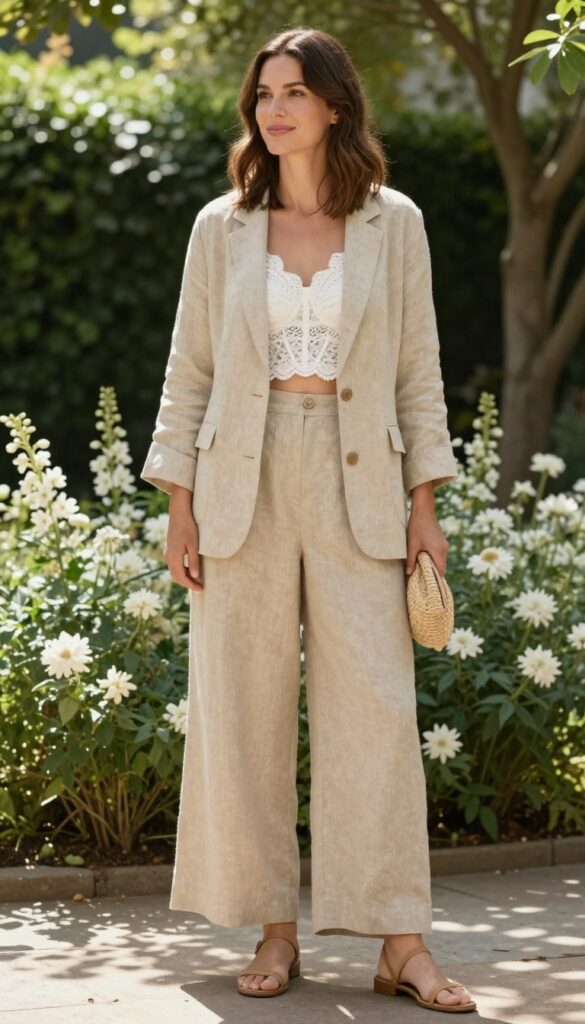 2. Linen Suit with a Cropped Top