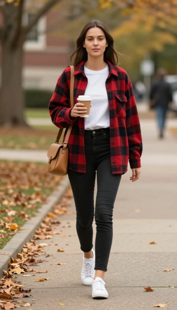 9. Flannel Shirt over a White Tee with Black Jeans
