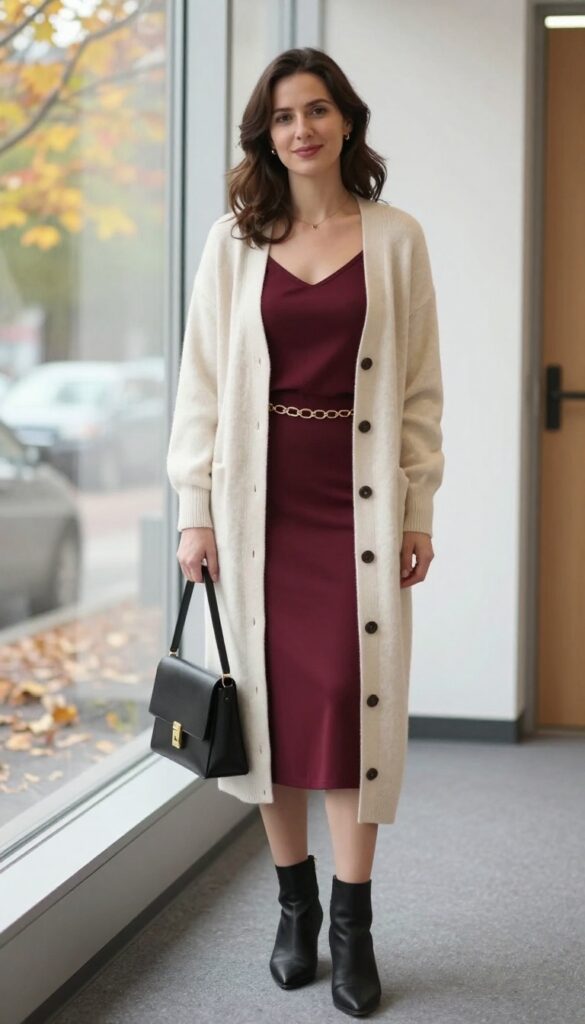 9. Cardigan + Slip Dress + Chain Belt