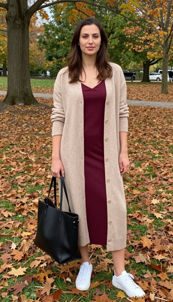 11. Cardigan + Slip Dress + Sneakers