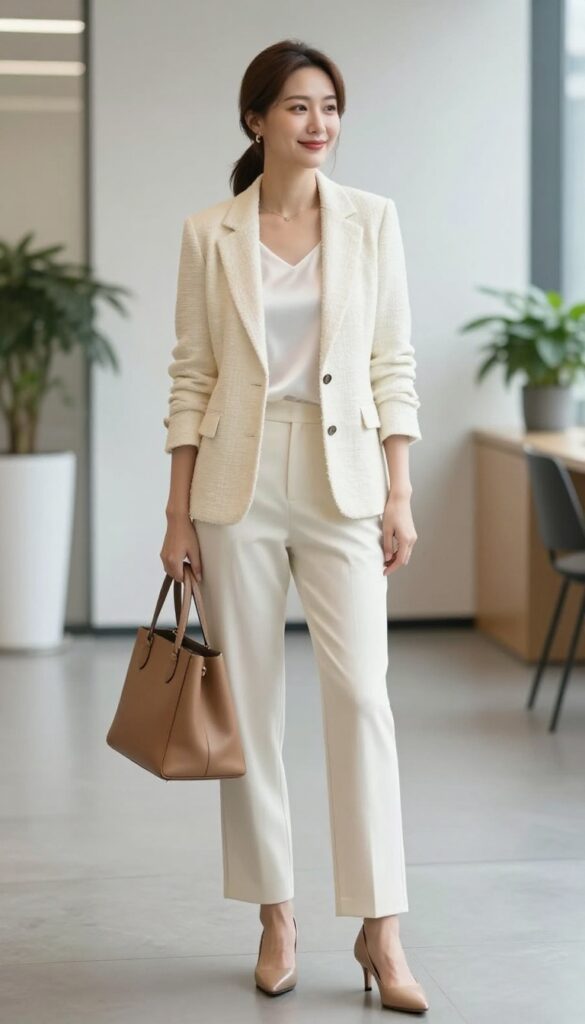 14. Textured Blazer with Simple Top and Trousers