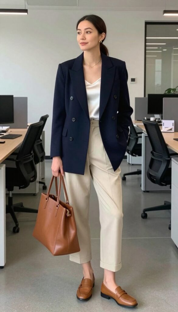 7. Double-Breasted Blazer with Cropped Trousers