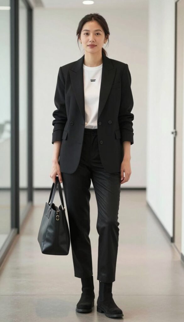 7. Blazer + Graphic Tee + Leather Pants