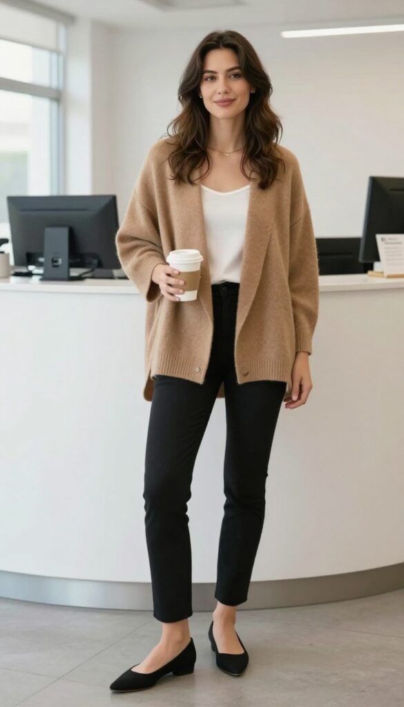 8. Cashmere Wrap + Slim Pants + Pointed Flats