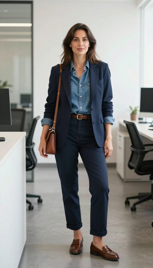 11. Blazer with Denim Shirt and Chinos