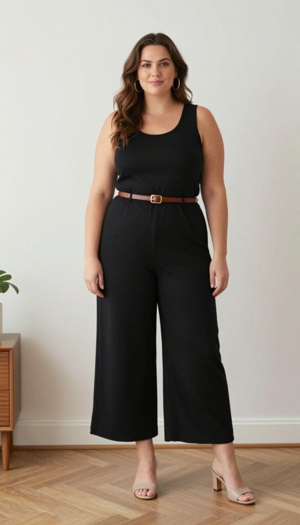 5. Jumpsuit with a Belt and Statement Earrings