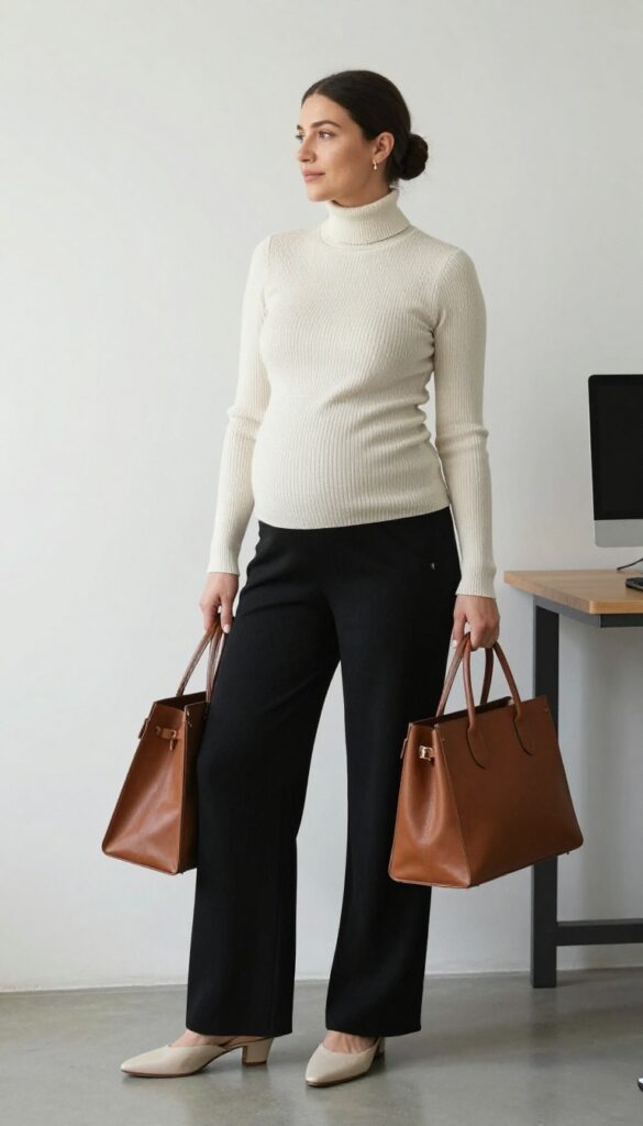 4. Wide-Leg Trousers with a Fitted Turtleneck