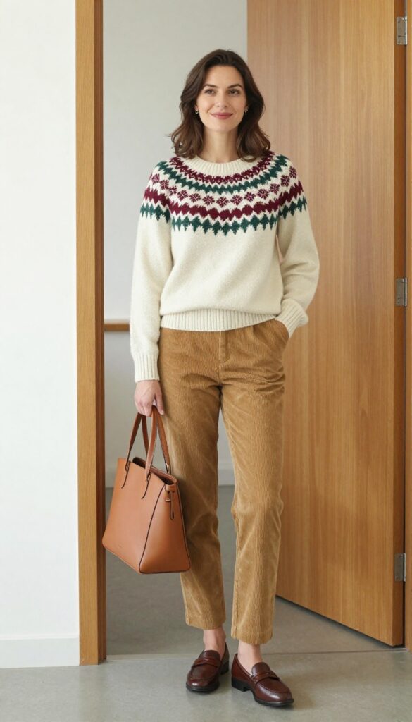 9. Fair Isle Sweater with Corduroy Pants