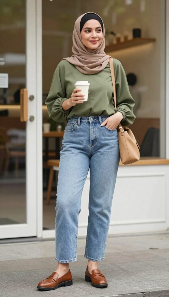 6. Boyfriend Jeans + Flowy Blouse + Loafers