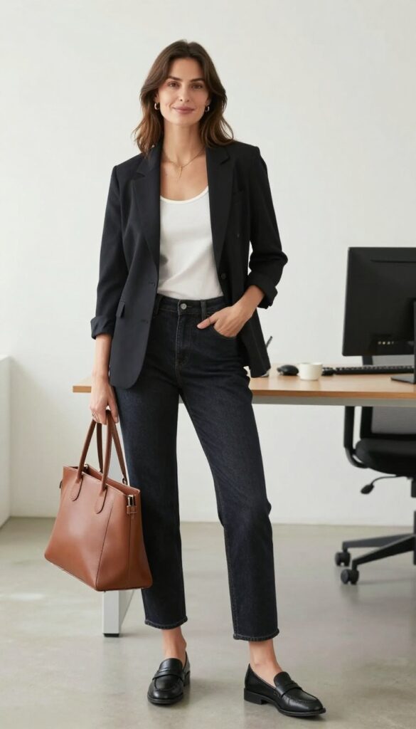 5. Dark-Wash Straight Jeans with a Blazer