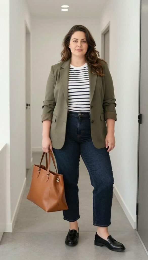 7. Dark Wash Straight-Leg Jeans with a Blazer and Loafers